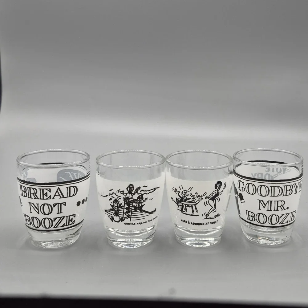Lot Of Four Vintage‎ Anchor Hocking Shot Glasses Prohibition Funny